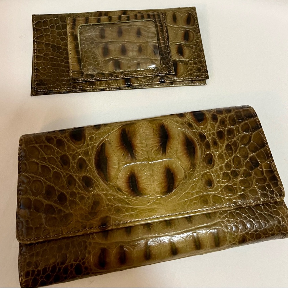 Brahmin Olive Crocodile Embossed Wallet Set